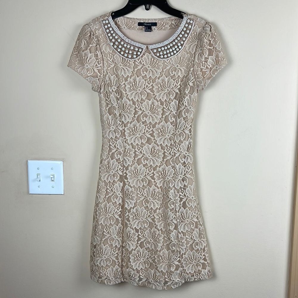 Forever 21 Lace Dress Pearl Peter Pan Collar Vintage Academia Romantic Cocquette - Picture 2 of 7